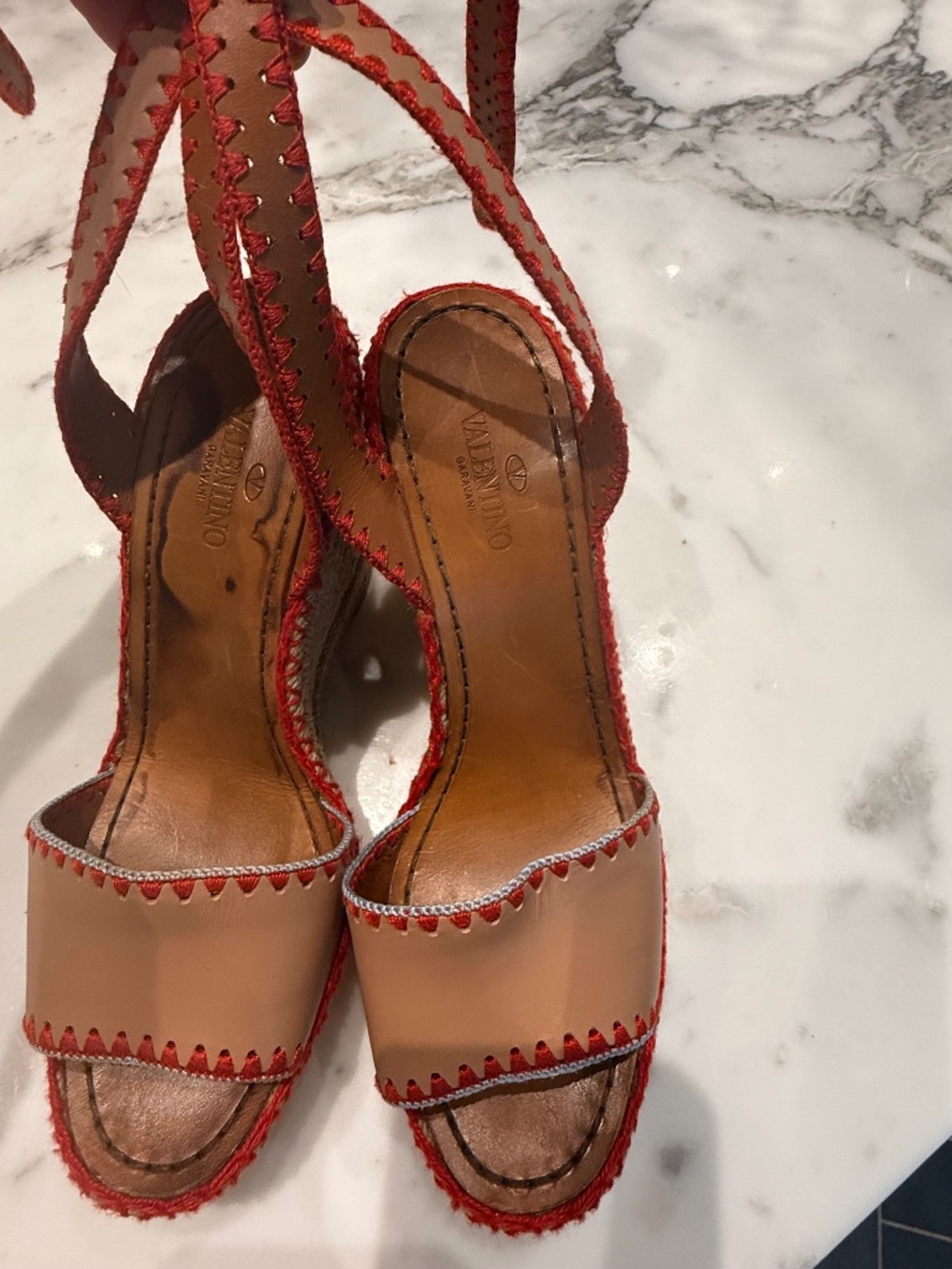 Valentino Leather Whipstitch Trim Espadrilles 8.5